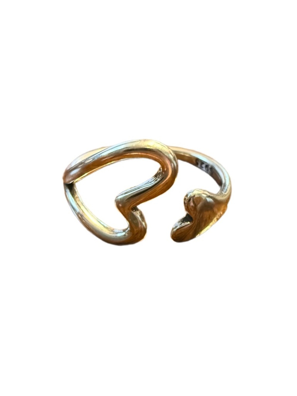 S925 Silver Open Heart Adjustable Ring - Size 7 - NWOT